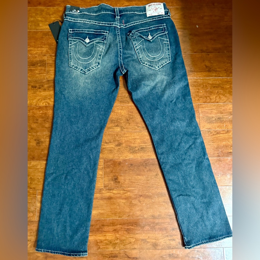 TRUE RELIGION RICKY BIG T FLAP STRAIGHT DARK SMOKY WASH MENS SIZE 40X34~NWT - Picture 5 of 10